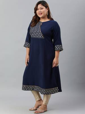 XL LOVE by Janasya Blue printed crepe ethnic-kurtis 2
