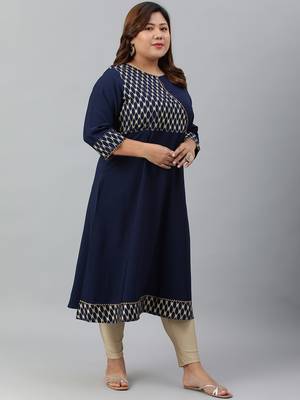 XL LOVE by Janasya Blue printed crepe ethnic-kurtis 3