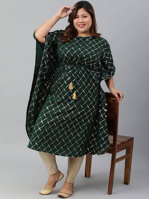 XL LOVE by Janasya Green printed crepe ethnic-kurtis 1