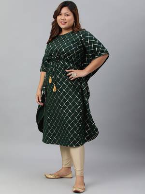 XL LOVE by Janasya Green printed crepe ethnic-kurtis 2