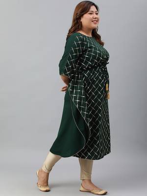 XL LOVE by Janasya Green printed crepe ethnic-kurtis 3