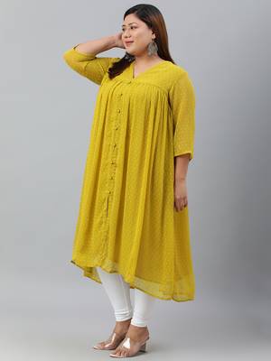 XL LOVE by Janasya Mustard woven chiffon ethnic-kurtis 2