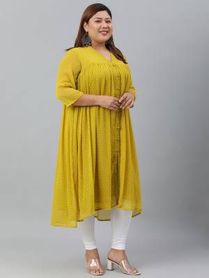 XL LOVE by Janasya Mustard woven chiffon ethnic-kurtis 3
