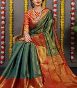 Green Woven Silk Blend Saree With Blouse