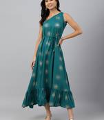 Teal printed crepe ethnic-kurtis