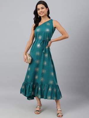 Teal printed crepe ethnic-kurtis 2