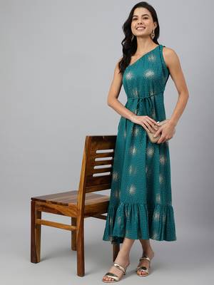 Teal printed crepe ethnic-kurtis 3