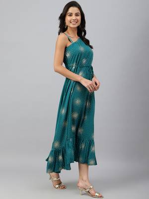 Teal printed crepe ethnic-kurtis 5