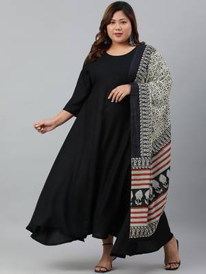 XL LOVE by Janasya Black solid rayon ethnic-kurtis 1