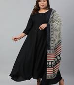 XL LOVE by Janasya Black solid rayon ethnic-kurtis