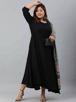 XL LOVE by Janasya Black solid rayon ethnic-kurtis 2