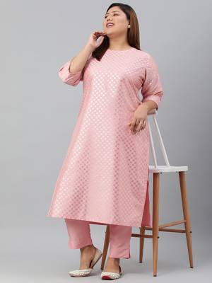 XL LOVE by Janasya Pink printed silk ethnic-kurtis 1