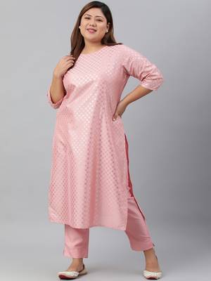 XL LOVE by Janasya Pink printed silk ethnic-kurtis 2