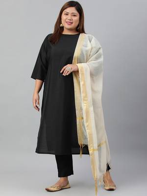 XL LOVE by Janasya Black solid silk ethnic-kurtis 1