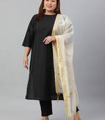 XL LOVE by Janasya Black solid silk ethnic-kurtis