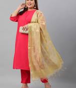 XL LOVE by Janasya Pink solid silk ethnic-kurtis