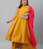 XL LOVE by Janasya Mustard printed silk ethnic-kurtis