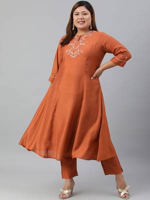 XL LOVE by Janasya Orange solid silk ethnic-kurtis 1
