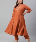 XL LOVE by Janasya Orange solid silk ethnic-kurtis