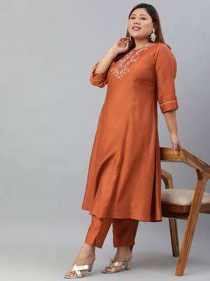 XL LOVE by Janasya Orange solid silk ethnic-kurtis 2
