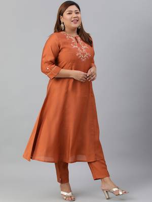 XL LOVE by Janasya Orange solid silk ethnic-kurtis 3