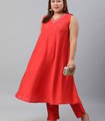 XL LOVE by Janasya Red solid art silk ethnic-kurtis