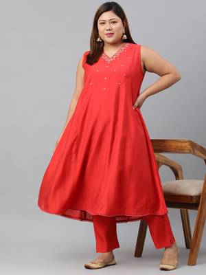 XL LOVE by Janasya Red solid art silk ethnic-kurtis 2