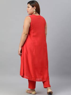 XL LOVE by Janasya Red solid art silk ethnic-kurtis 4
