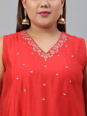 XL LOVE by Janasya Red solid art silk ethnic-kurtis 5