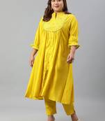 XL LOVE by Janasya Yellow embroidered silk ethnic-kurtis