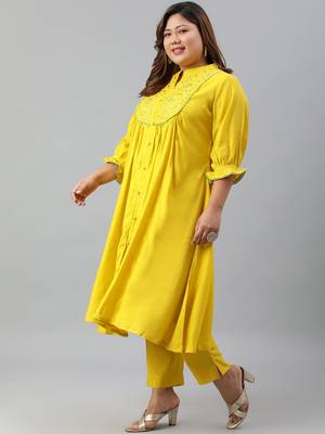 XL LOVE by Janasya Yellow embroidered silk ethnic-kurtis 3