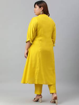 XL LOVE by Janasya Yellow embroidered silk ethnic-kurtis 4