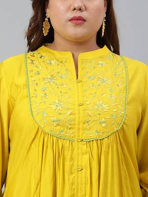 XL LOVE by Janasya Yellow embroidered silk ethnic-kurtis 5