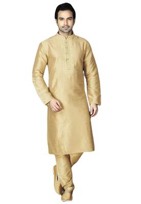 Gold embroidered art dupion silk kurta-pajama 1