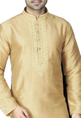 Gold embroidered art dupion silk kurta-pajama 2