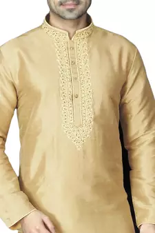 Gold embroidered art dupion silk kurta-pajama