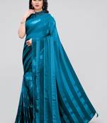 Turquoise Plain Georgette Saree With Blouse