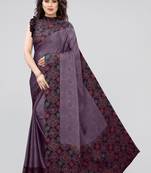 Wine Printed Chiffon Saree With Blouse
