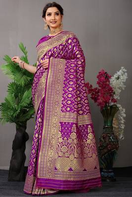 Lavender woven pure silk saree with blouse 1