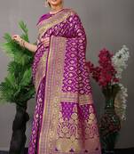 Lavender woven pure silk saree with blouse