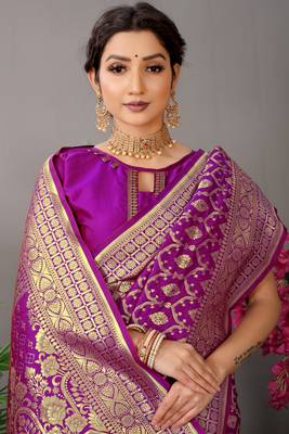 Lavender woven pure silk saree with blouse 3