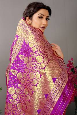 Lavender woven pure silk saree with blouse 4