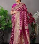 Purple Woven Silk Blend Saree With Blouse