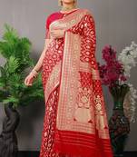 Red Woven silk blend Saree With Blouse