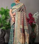 Teal Woven silk blend Saree With Blouse