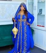 Royal Moroccan Dubai Kaftan Arabic Abaya Maxi Hand Beaded Caftan Wedding Gown Dress