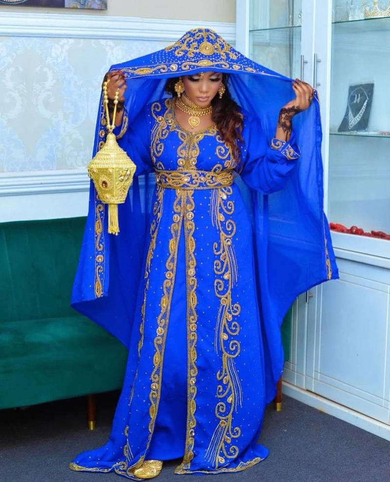Royal Moroccan Dubai Kaftan Arabic Abaya Maxi Hand Beaded Caftan Wedding Gown Dress