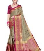 Beige Woven Cotton Silk Saree With Blouse