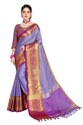 Lavender Woven Cotton Silk Saree With Blouse 1