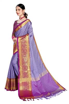Lavender Woven Cotton Silk Saree With Blouse 2